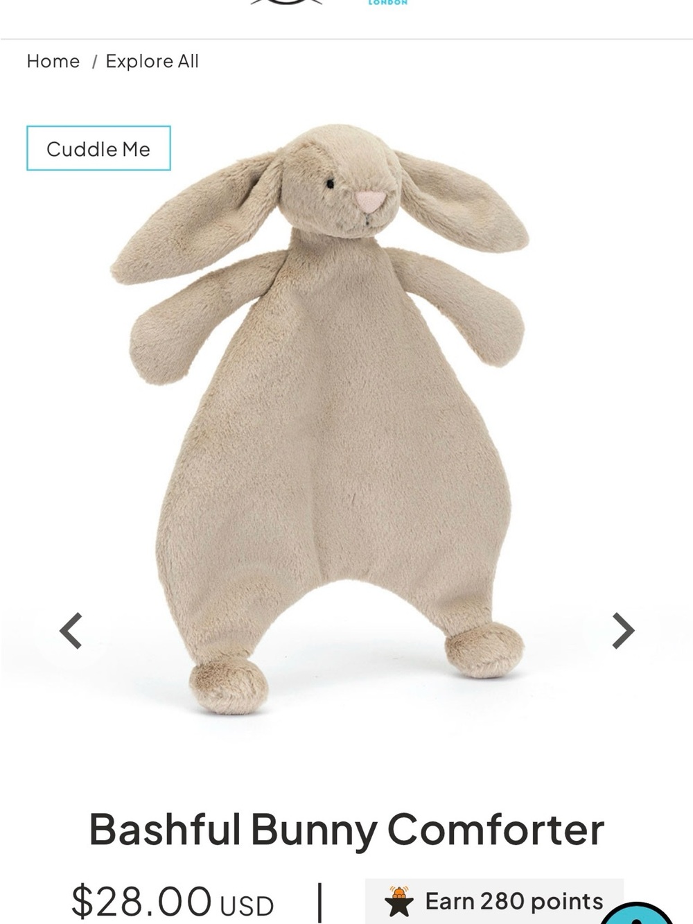 Jellycat 🐰 Bashful Bunny Lovey Security Blanket - Light Beige